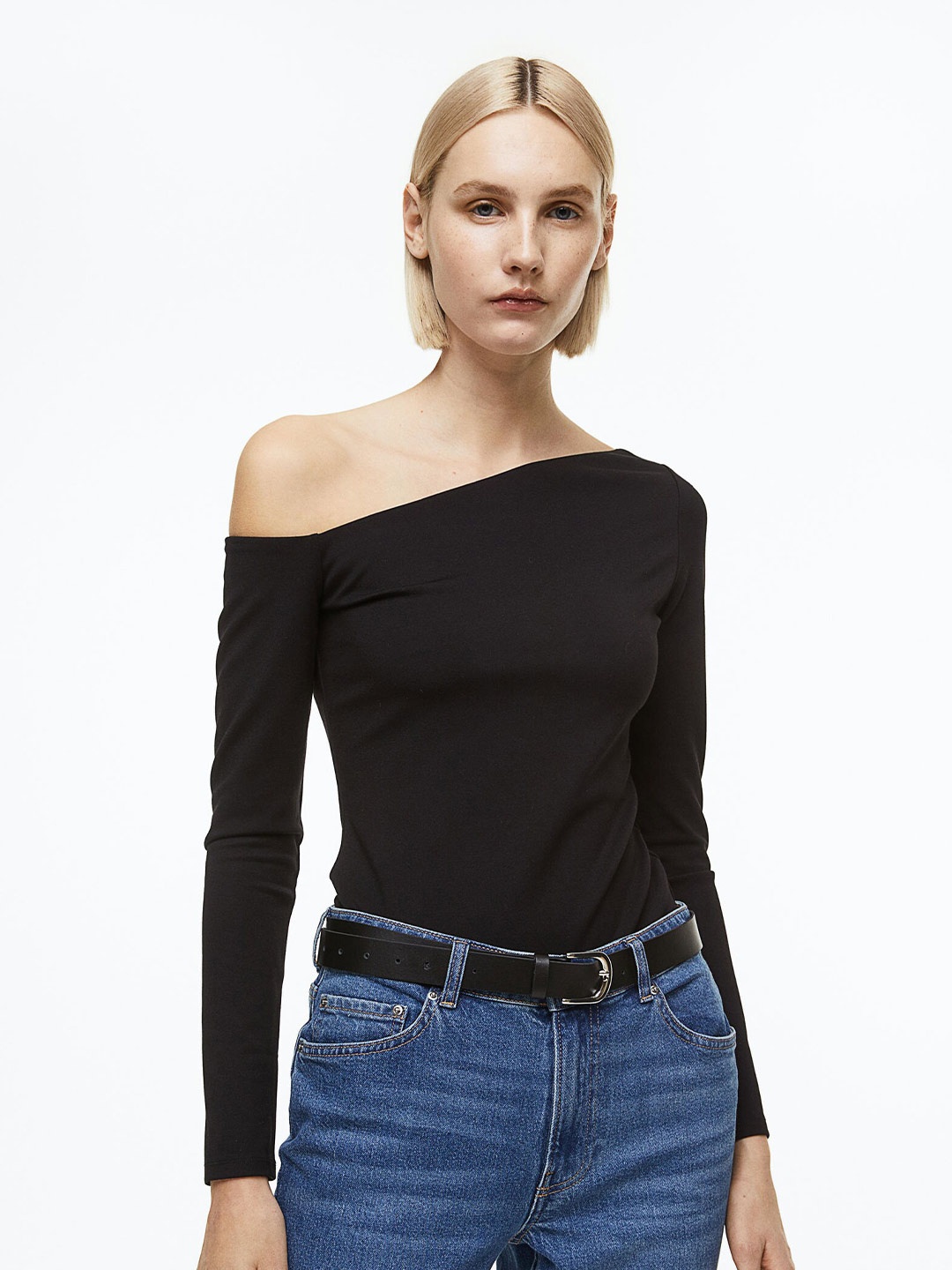 

H&M Women One-shoulder Long-Sleeved Top, Black