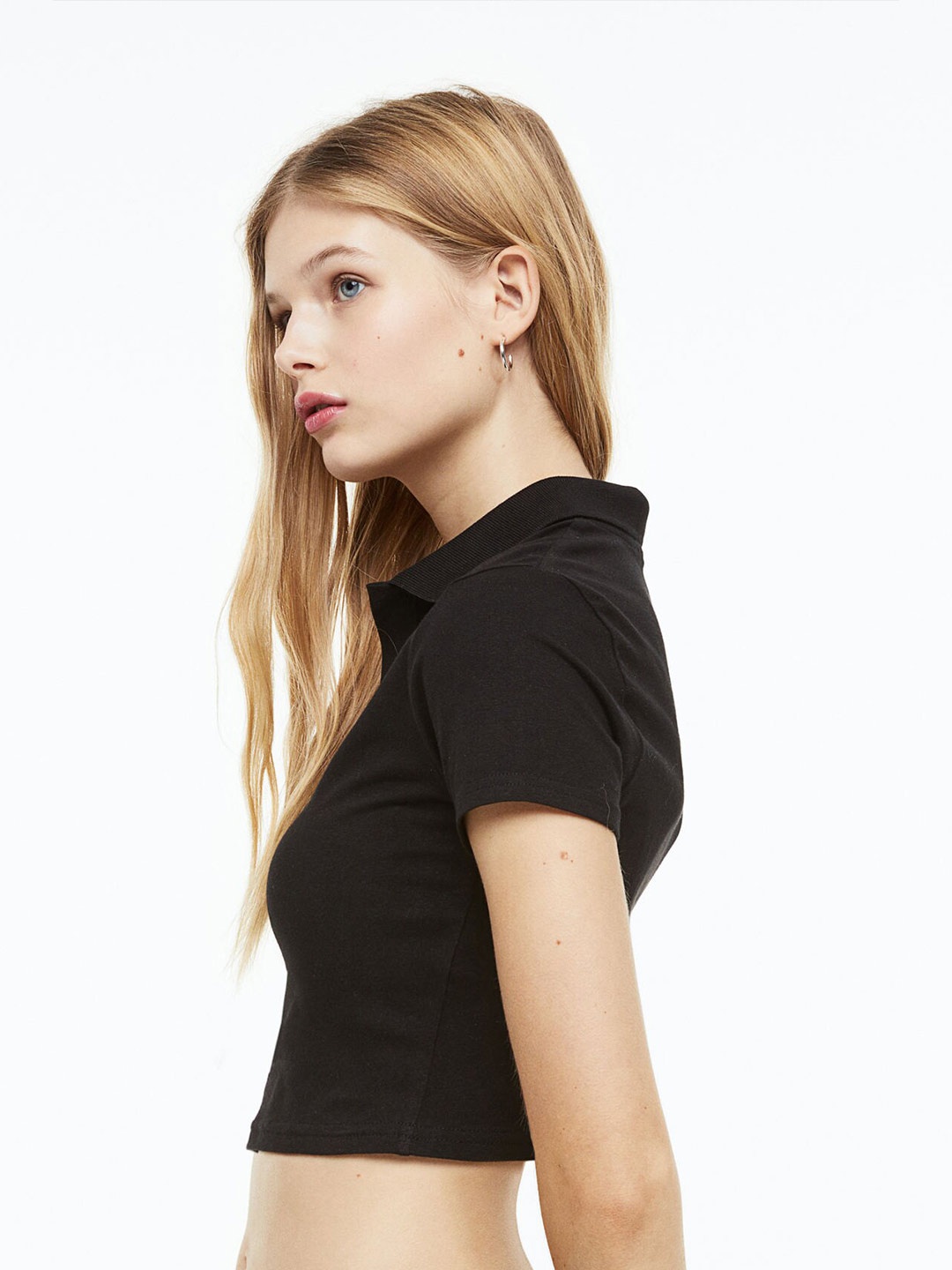 

H&M Women Collared Cropped Top, Black