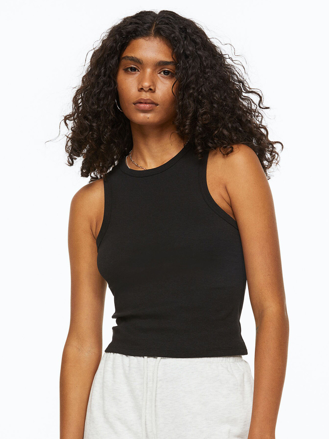 

H&M Women Pure Cotton Vest Top, Black