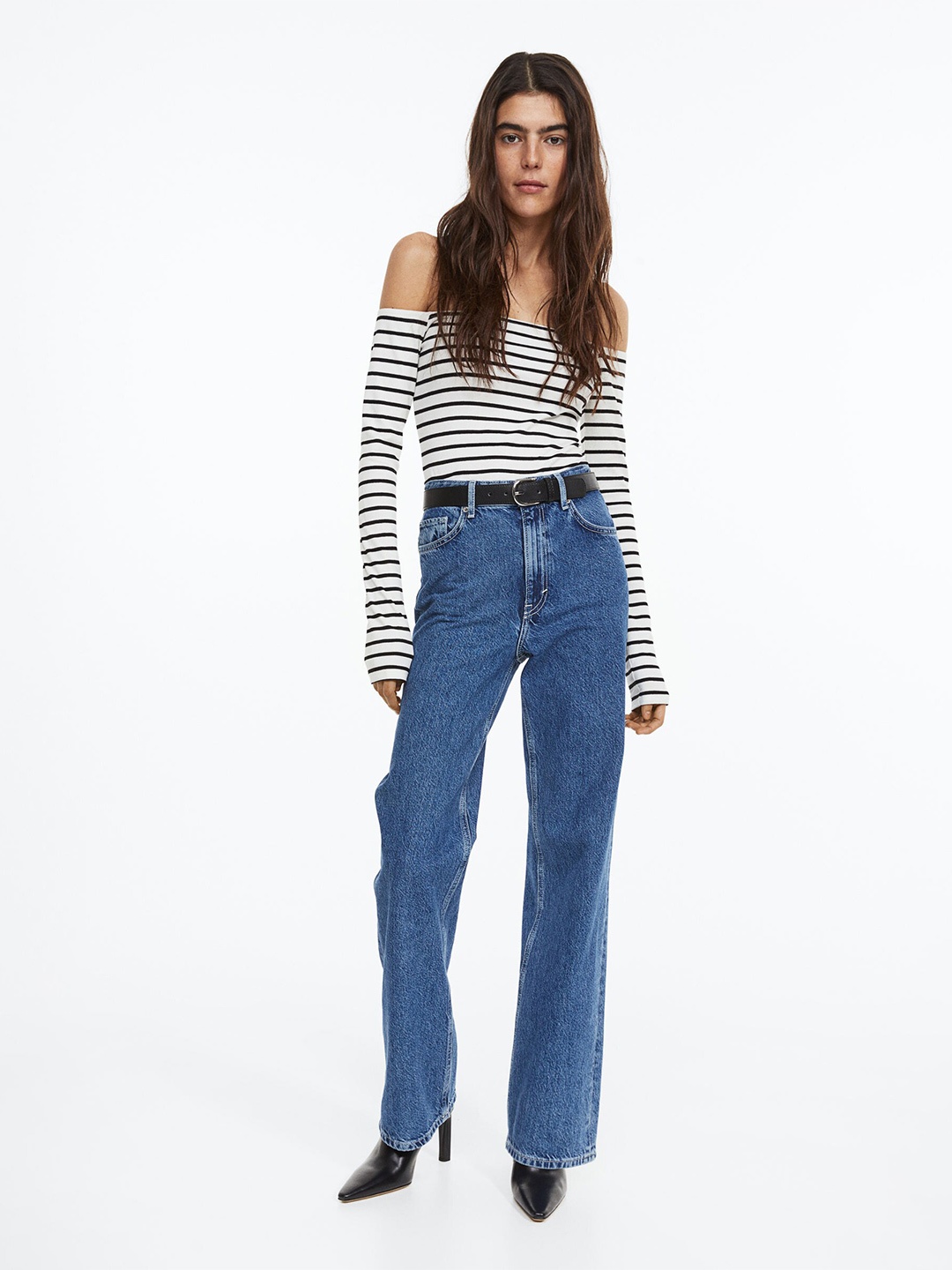 

H&M Women Ribbed Off-The-Shoulder Top, White