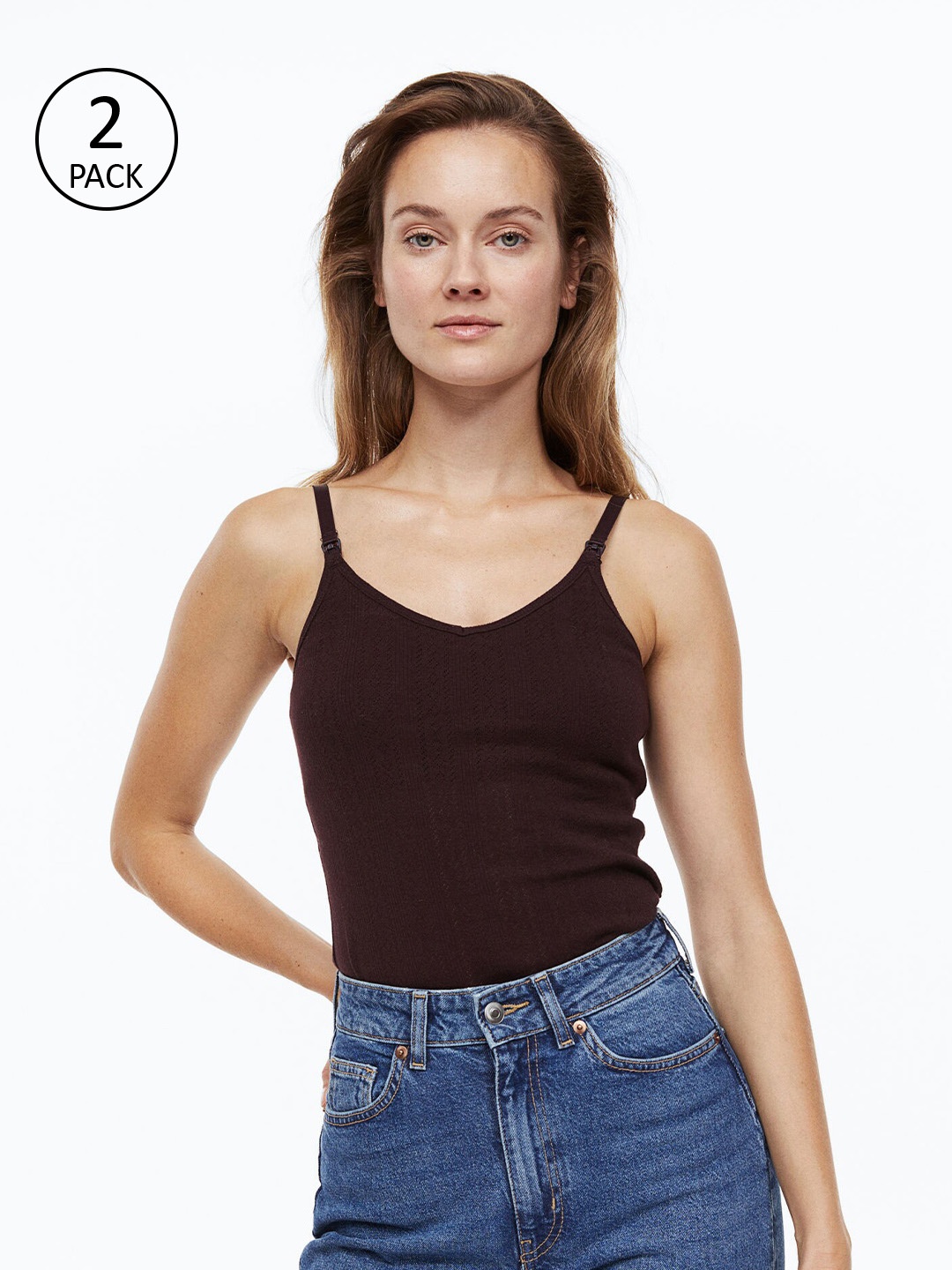 

H&M Women MAMA 2-Pack Nursing Vest Tops, Maroon