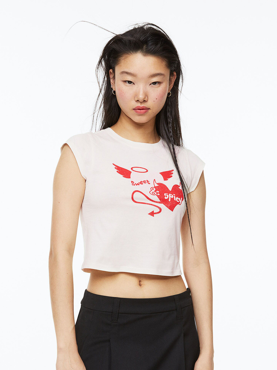 

H&M Women Pure Cotton Printed Top, White