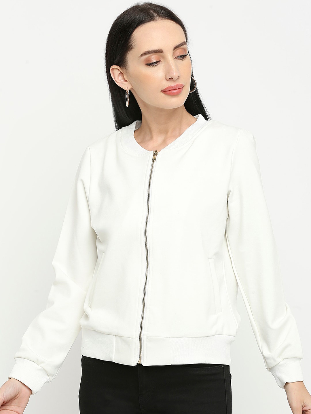 

Remanika Women Cotton Bomber Jacket, White