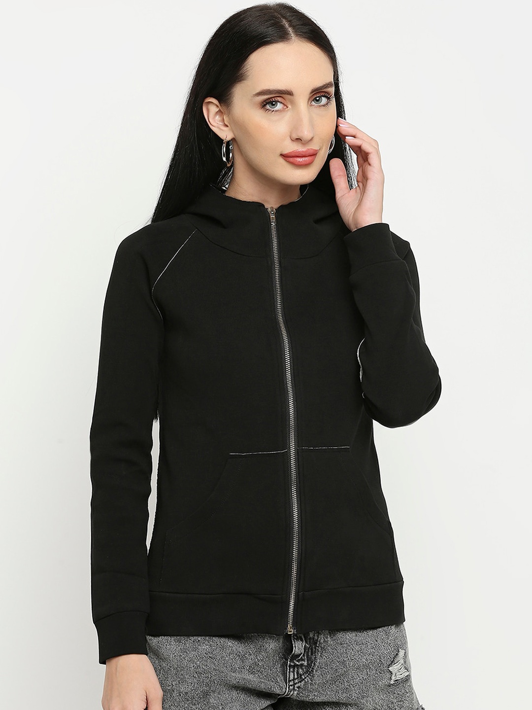 

Remanika Women Hooded Bomber Jacket, Black