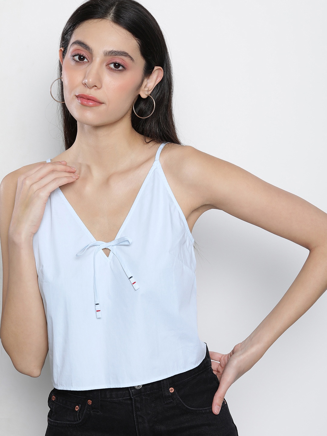 

Tommy Hilfiger Pure Cotton Solid Strappy Crop Top, Blue