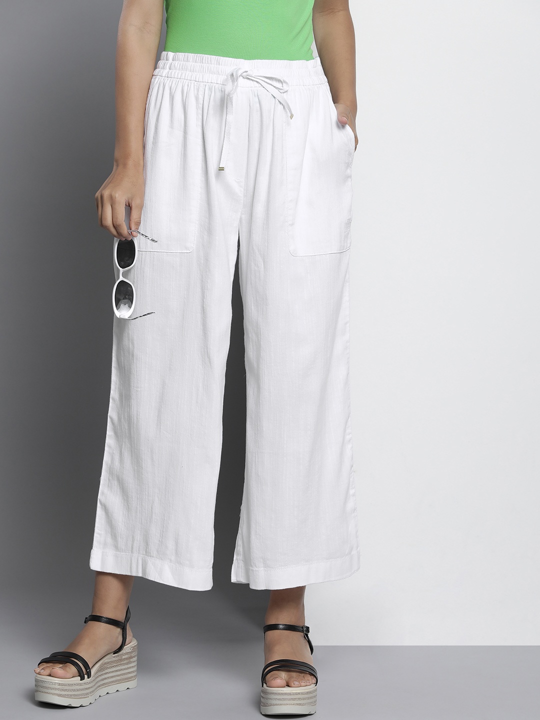 

Tommy Hilfiger Women Solid High-Rise Pleated Parallel Trousers, White