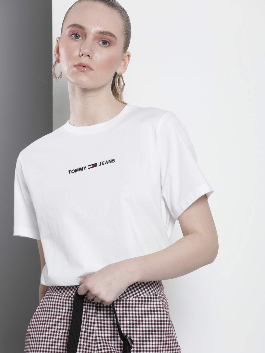 

Tommy Hilfiger Women Brand Logo Embroidered Pure Cotton T-shirt, White