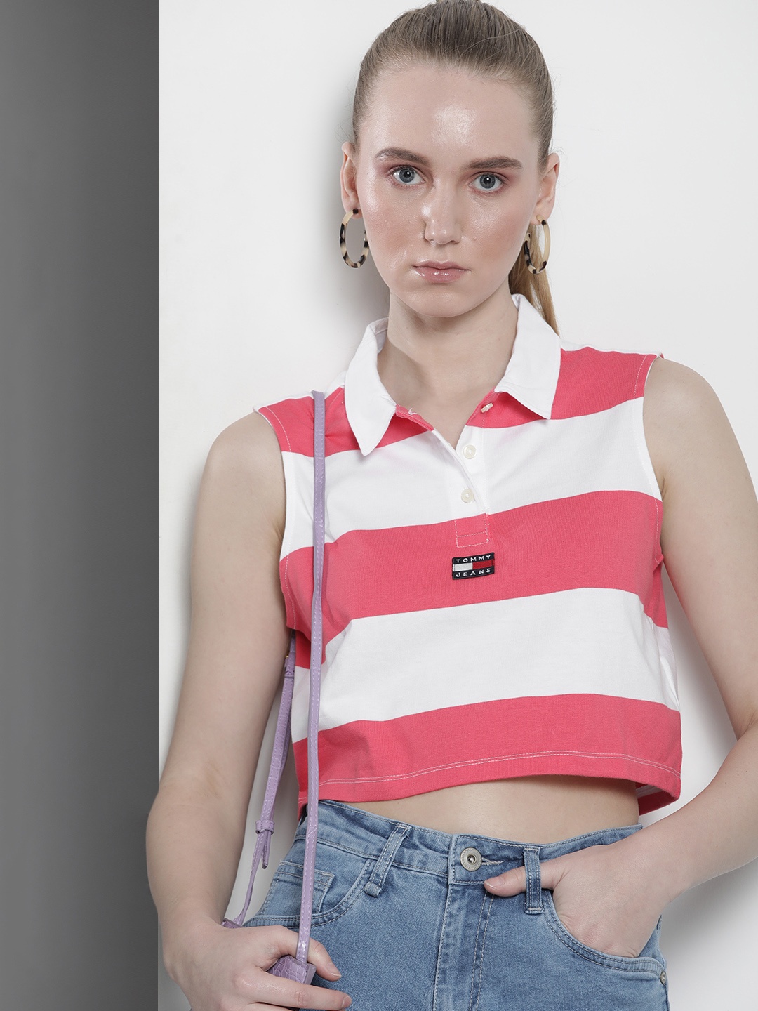 

Tommy Hilfiger Women Striped Pure Cotton T-shirt, Pink
