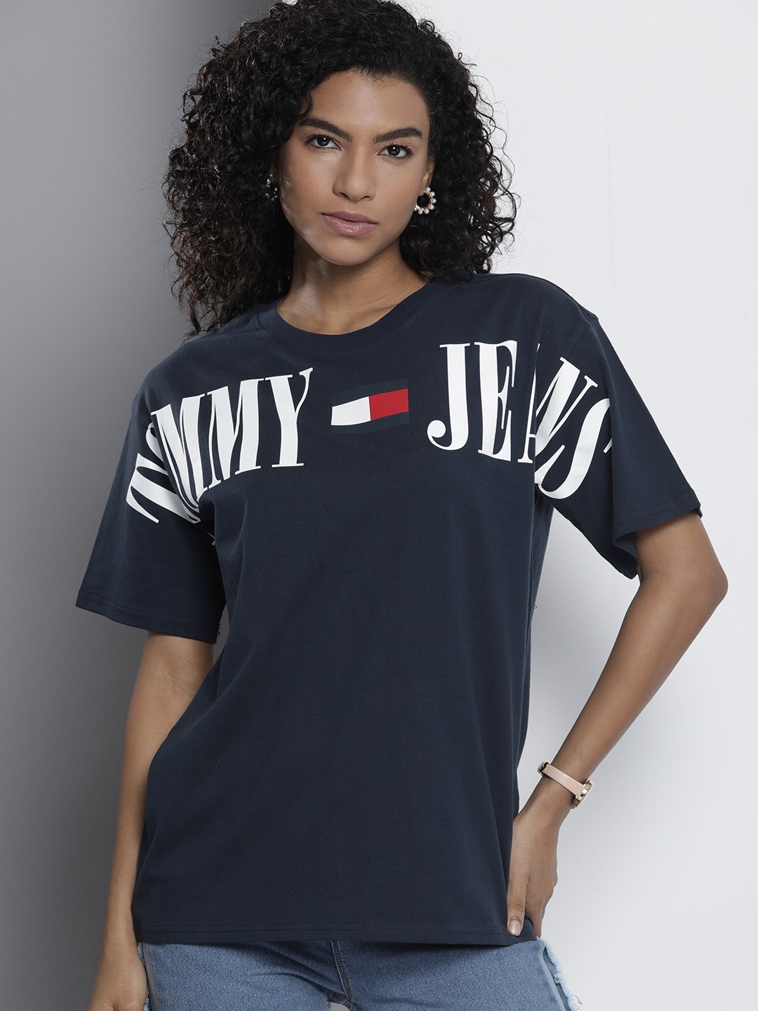 

Tommy Hilfiger Brand Logo Printed Indigo Pure Cotton T-shirt, Navy blue