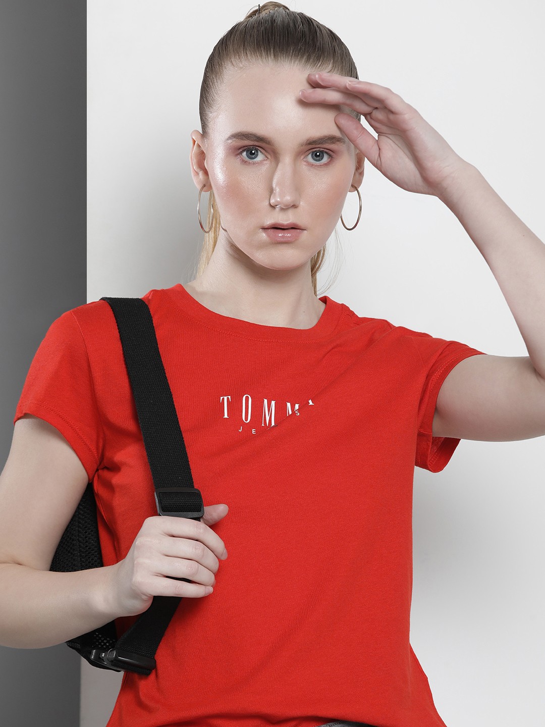 

Tommy Hilfiger Women Brand Logo Printed Round Neck T-shirt, Red
