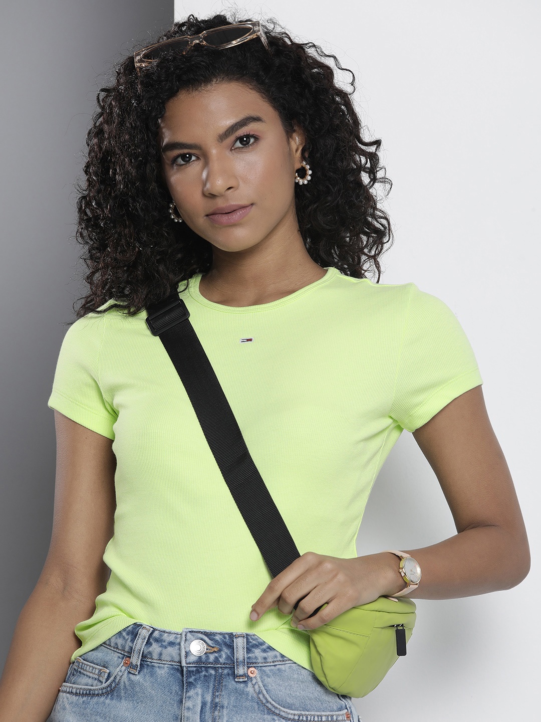 

Tommy Hilfiger Solid Slim Fit Ribbed T-shirt, Fluorescent green