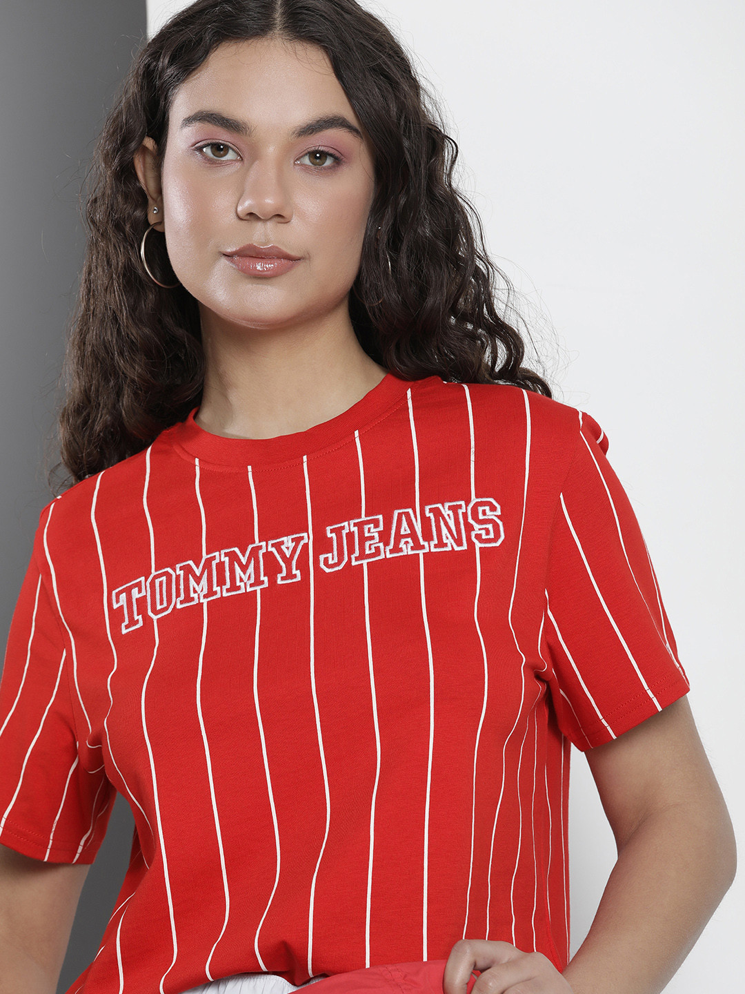

Tommy Hilfiger Women Striped & Brand Logo Embroidered Nautical Organic Cotton T-shirt, Red