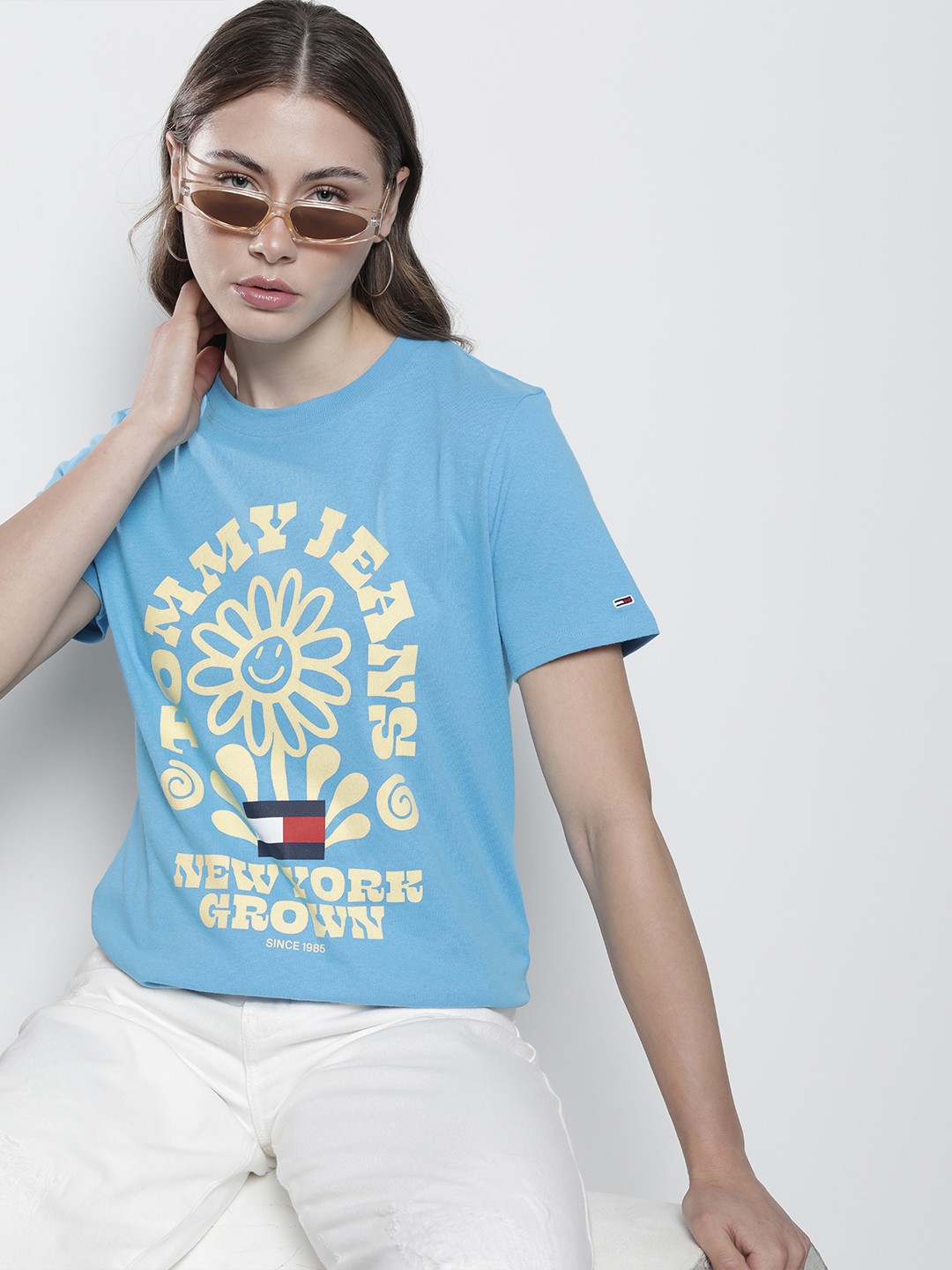 

Tommy Hilfiger Brand Logo Printed Pure Cotton T-shirt, Blue