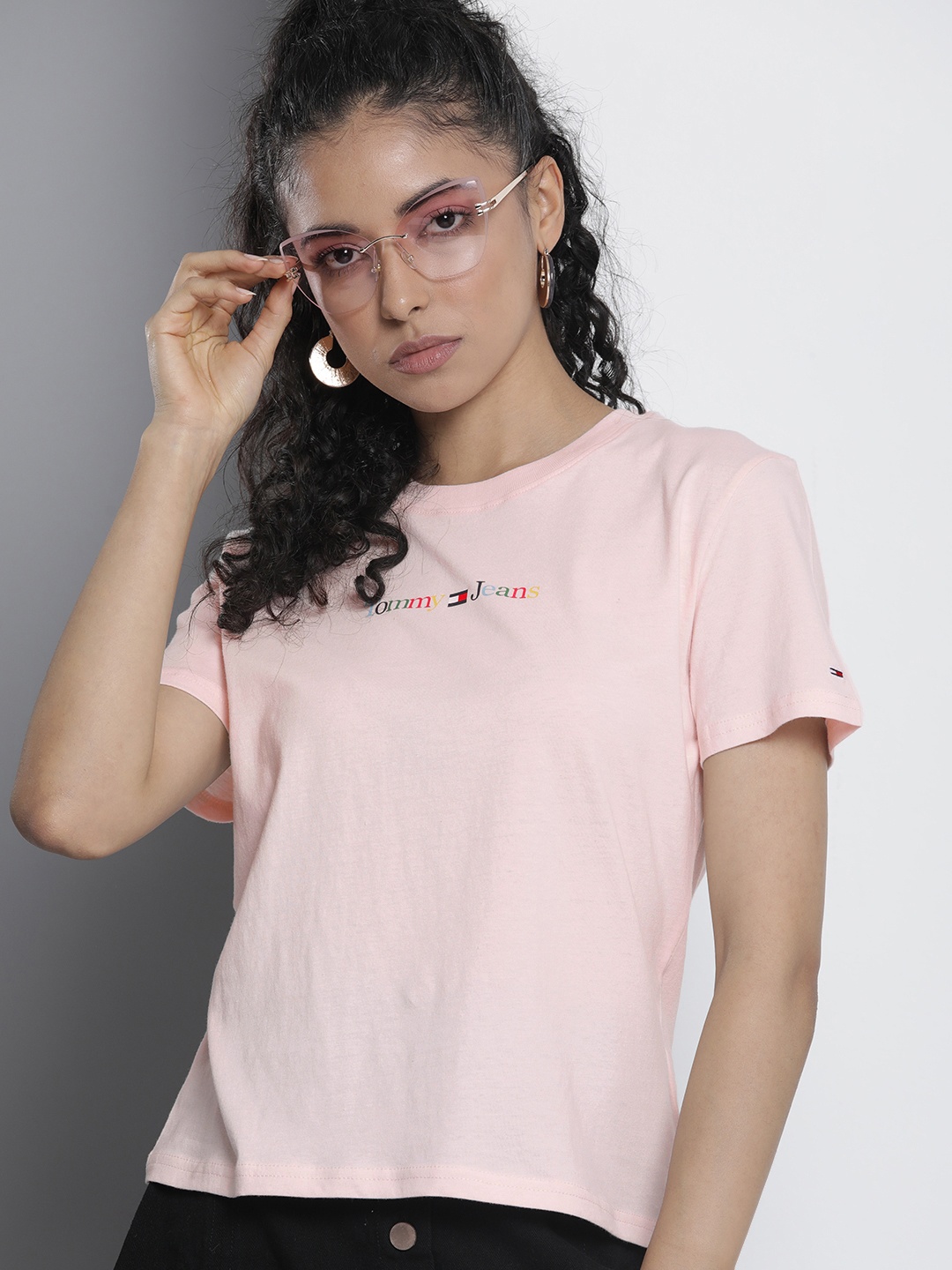 

Tommy Hilfiger Women Pure Cotton Brand Logo Printed T-shirt, Pink