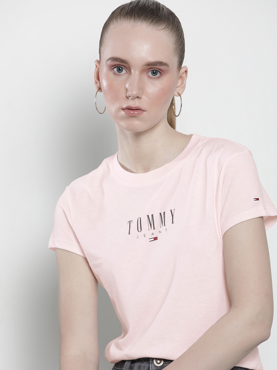 

Tommy Hilfiger Women Brand Logo Printed Round Neck T-shirt, Pink