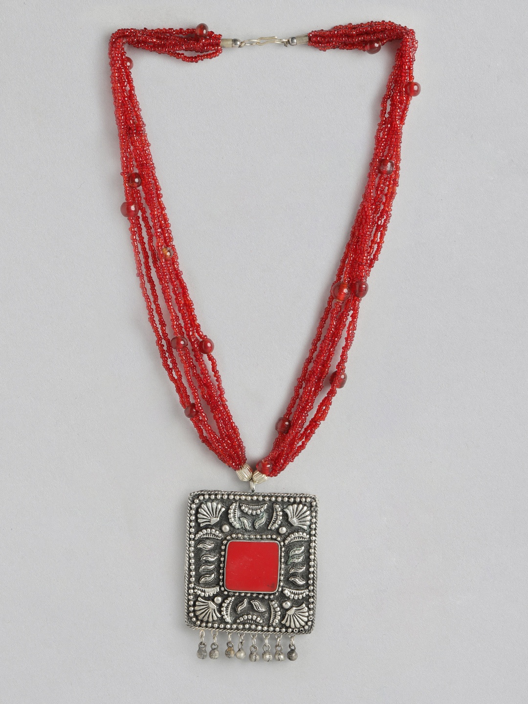 

Rang Gali Silver-Plated Necklace, Maroon