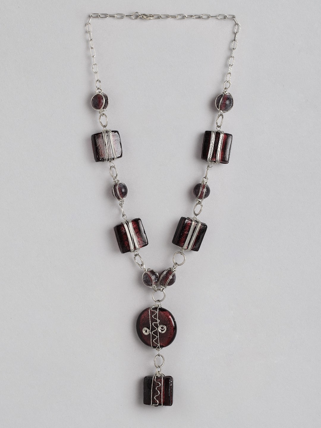 

Rang Gali Rhodium-Plated Necklace, Burgundy