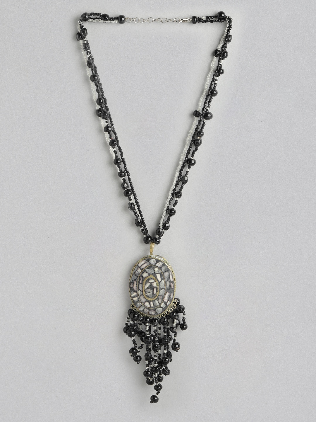 

Rang Gali Aquamarine Rhodium-Plated Necklace, Black