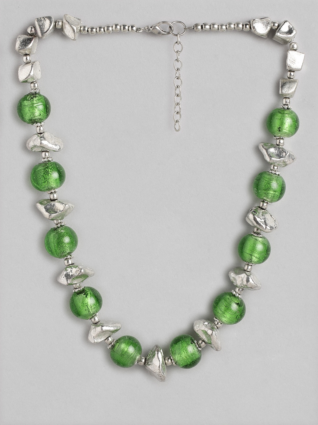 

Rang Gali Emerald Rhodium-Plated Statement Necklace, Olive