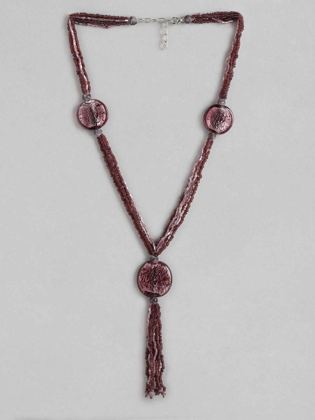 

Rang Gali Bronze-Toned Rhodium-Plated Necklace, Burgundy
