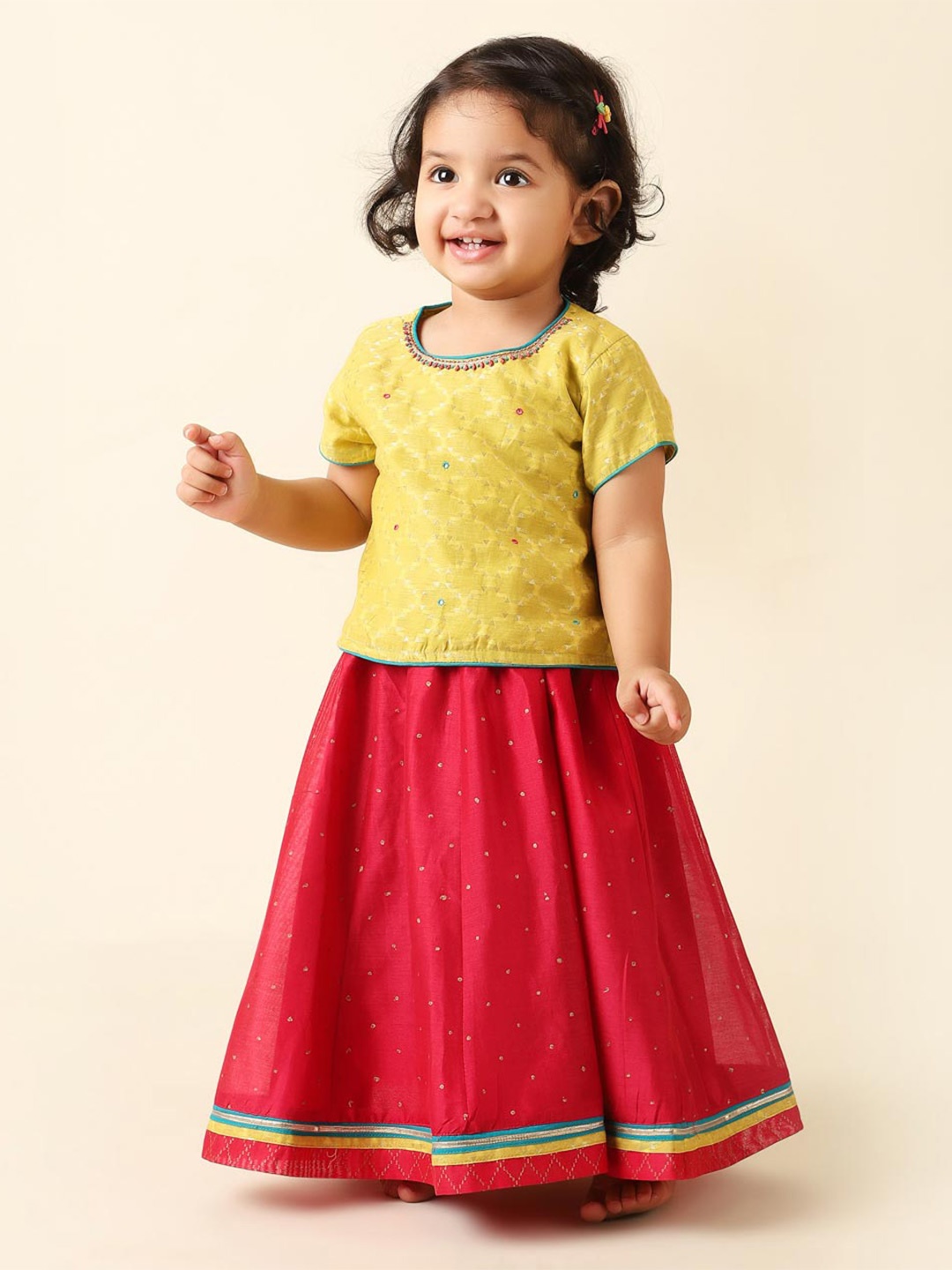 

Fabindia Girls Yellow & Magenta Ready to Wear Lehenga &