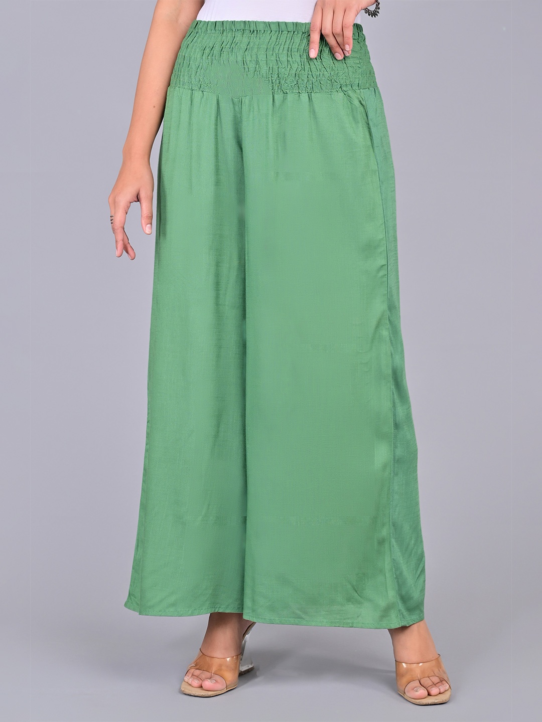 

ROOPWATI FASHION Women Flared Knitted Smocked Ethnic Palazzos, Sea green