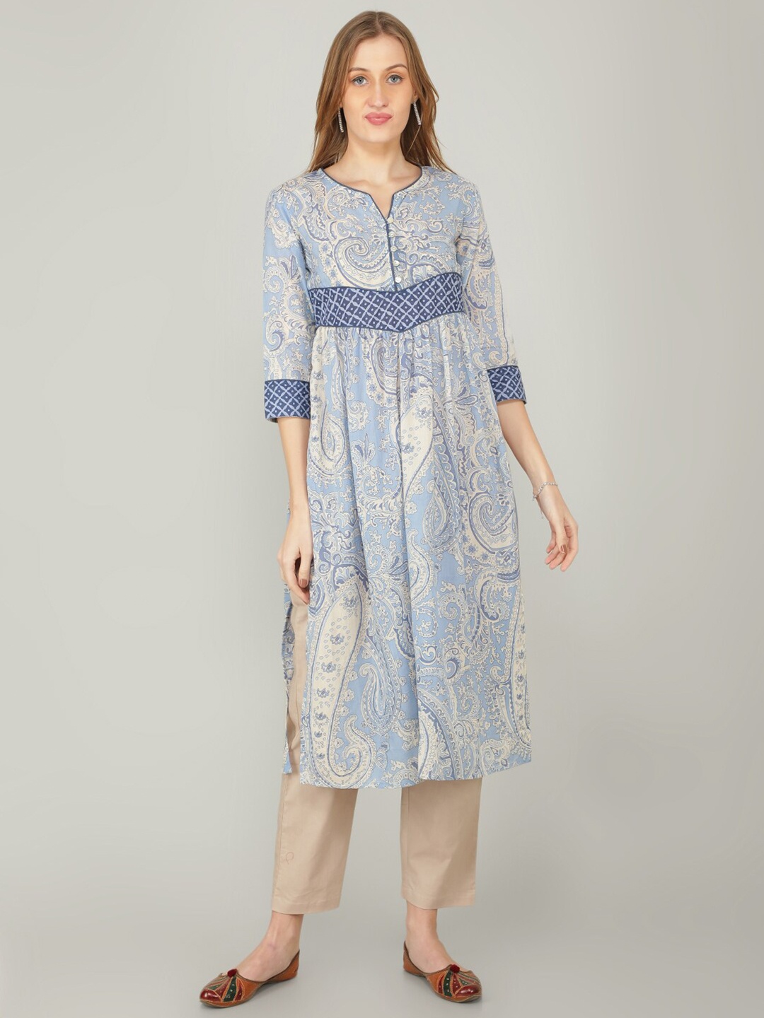 

NAVIYATA Ethnic Motifs Printed Kurta With Trousers, Blue