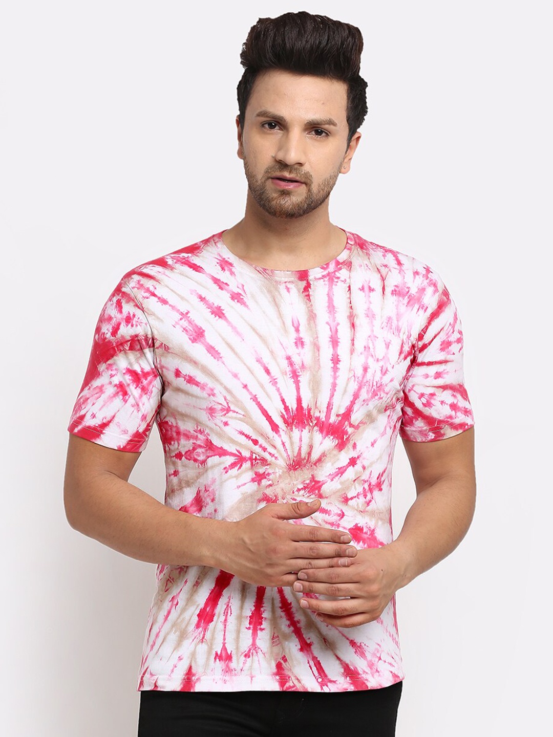 

Ennoble Men Tie and Dye Pure Cotton T-shirt, White