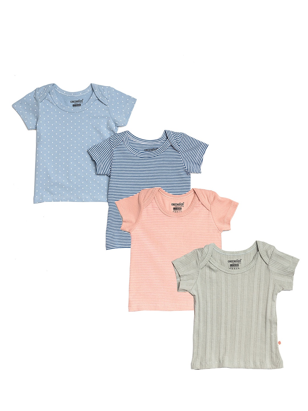 

GREENDIGO KidsPack of 4 Striped Organic Cotton T-shirt, Green