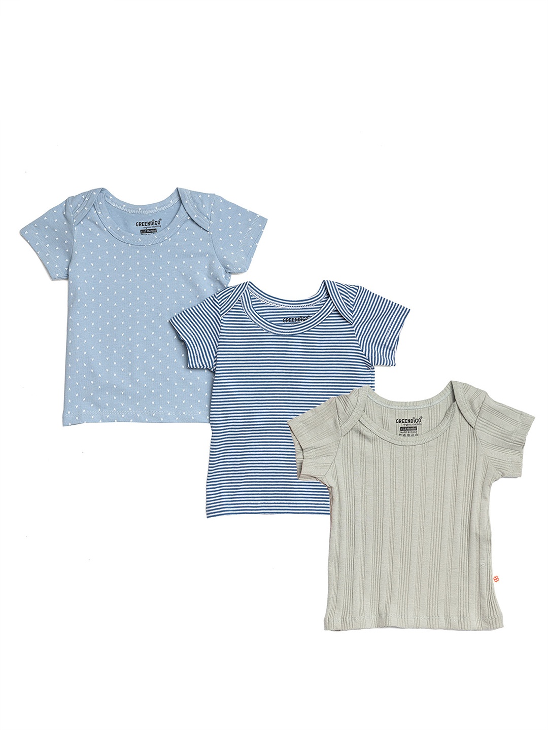 

GREENDIGO Pack Of 3 Kids Striped Organic Cotton T-shirt, Blue