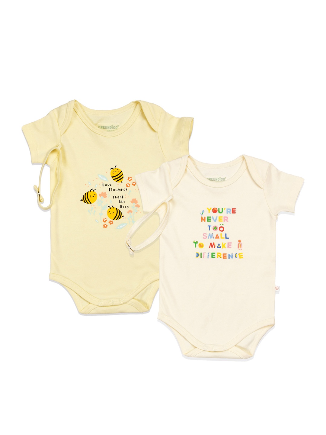 

GREENDIGO Infants Pack Of 2 Printed Organic Cotton Rompers, Yellow