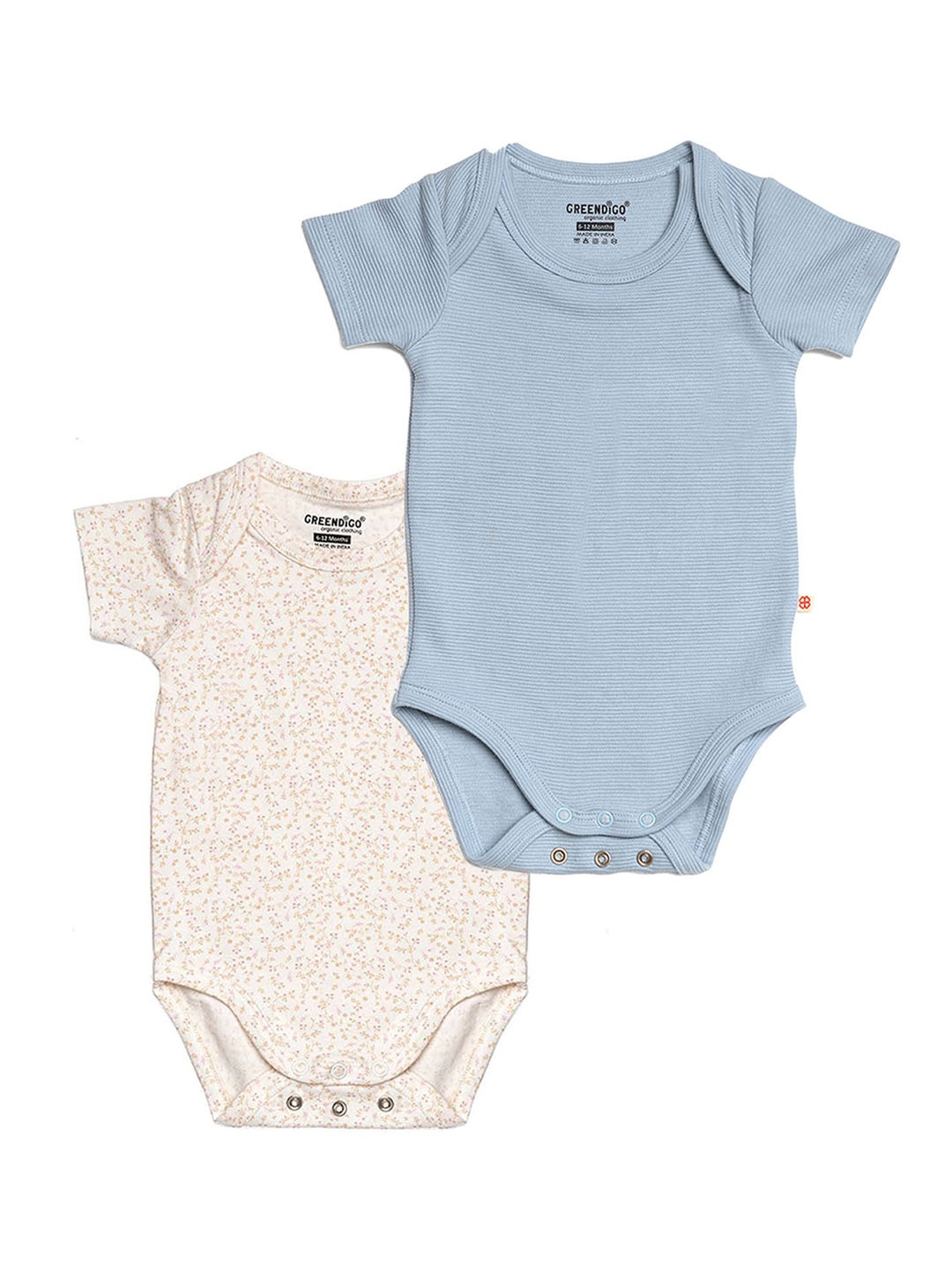 

GREENDIGO Infants Pack Of 2 Printed Organic Cotton Rompers, Cream