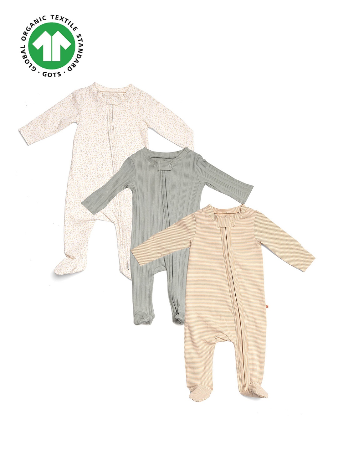 

GREENDIGO Kids Pack of 3 Organic Cotton Sleepsuits, Multi