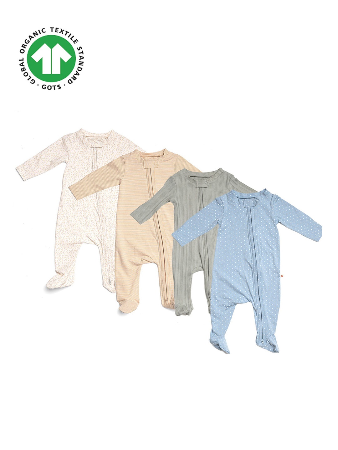 

GREENDIGO Infants Pack of 4 Printed Organic Cotton Sleepsuits, Blue