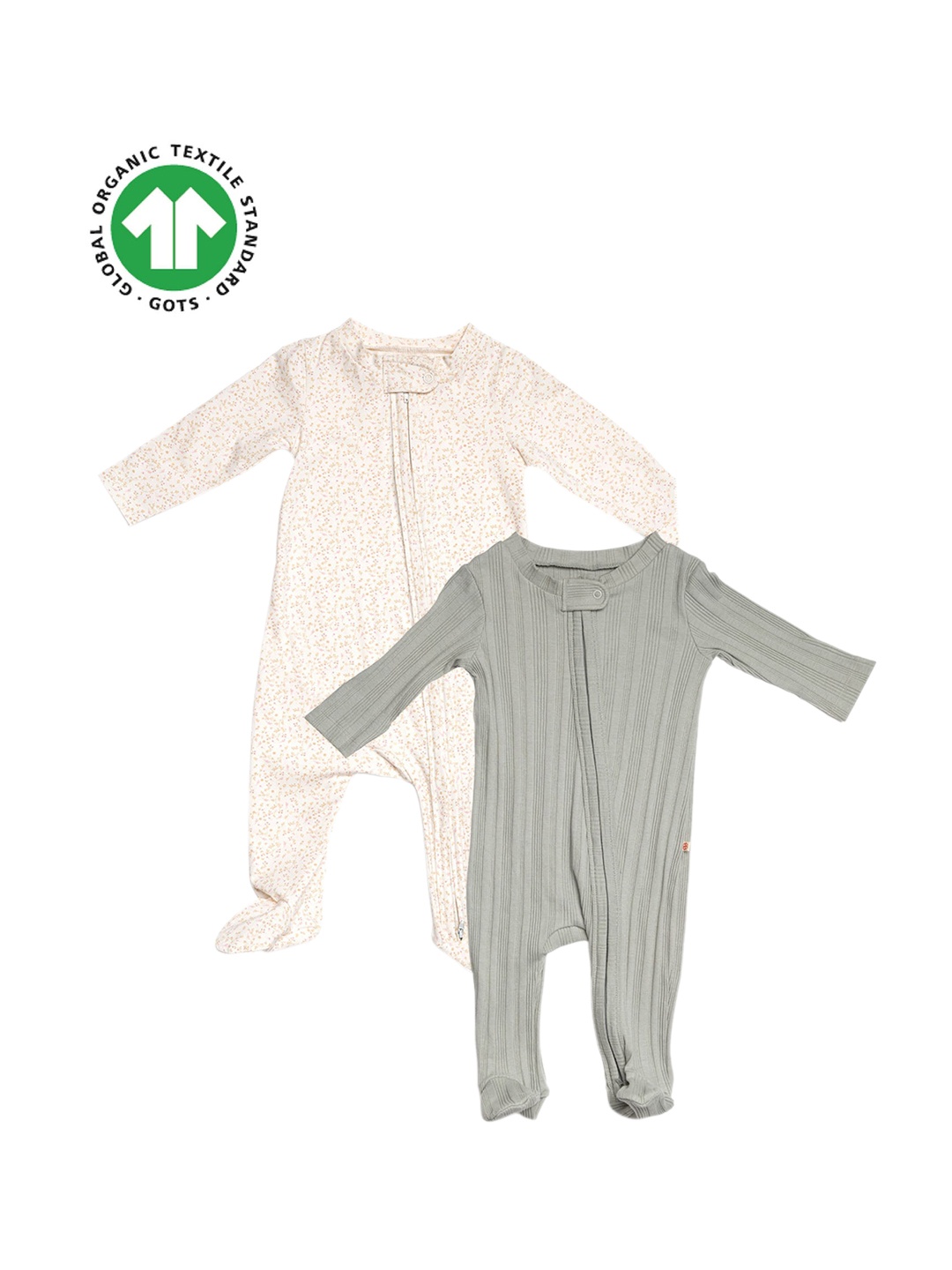 

GREENDIGO Kids Pack of 2 Organic Cotton Sleepsuits, Off white