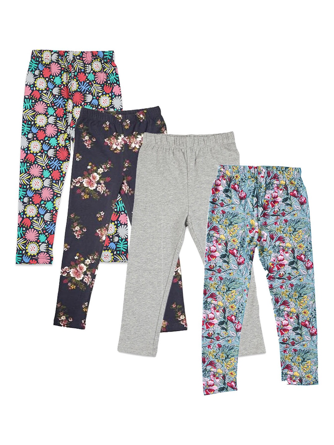 

GREENDIGO Girls Pack Of 4 Printed Organic Cotton Ankle-Length Leggings, Blue