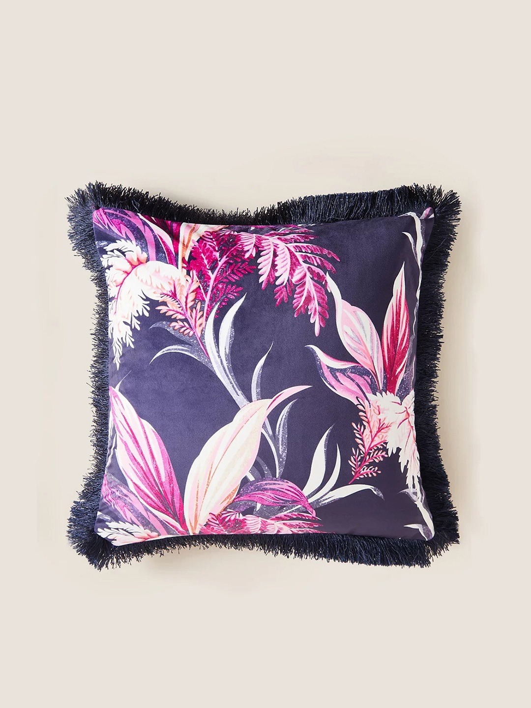 

Marks & Spencer Navy Blue & Pink Floral Printed & Fringed Velvet Cushion