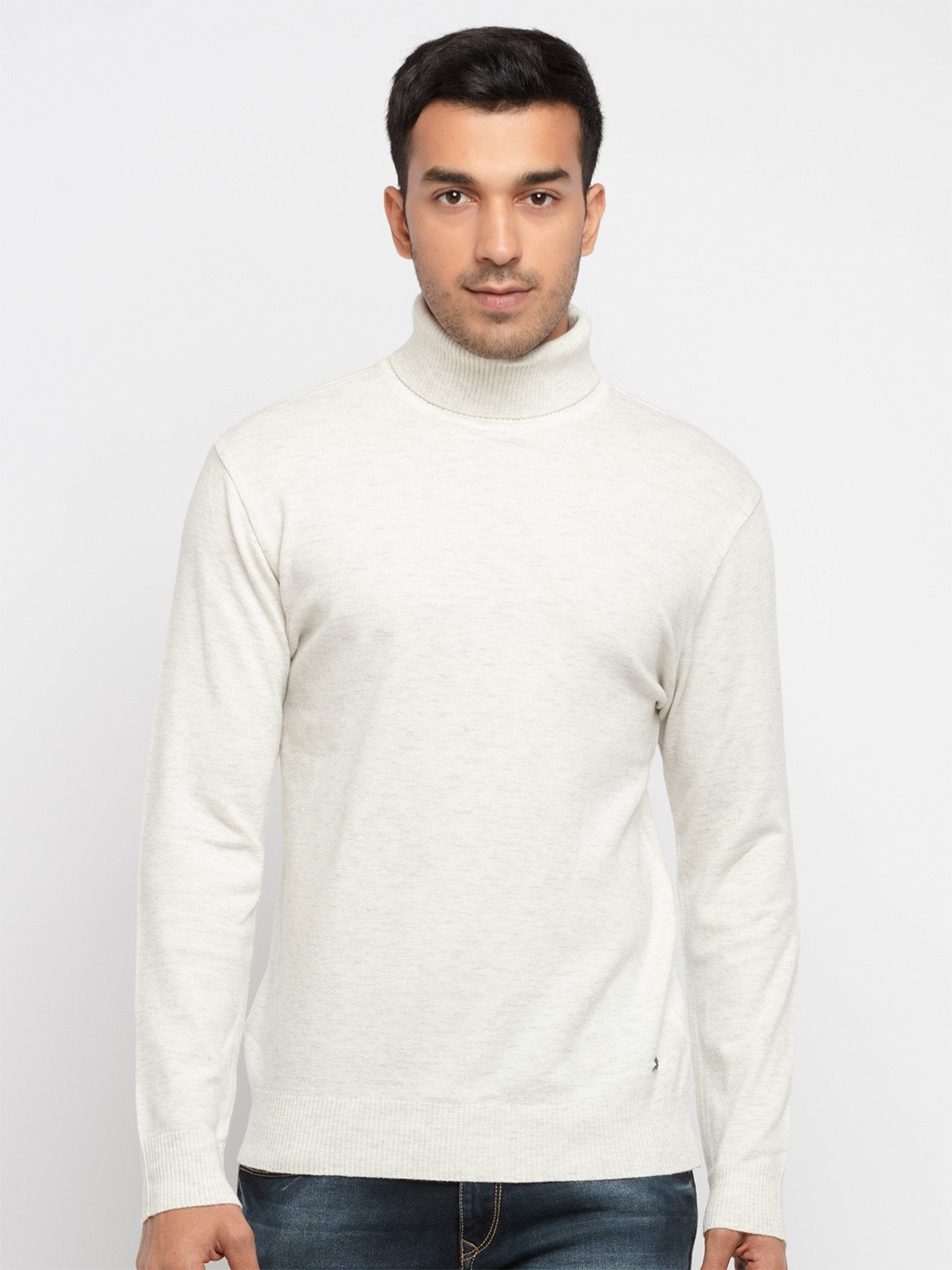 

Status Quo Men Ribbed Hemline Turtle Neck Pullover Acrylic Sweater, Off white