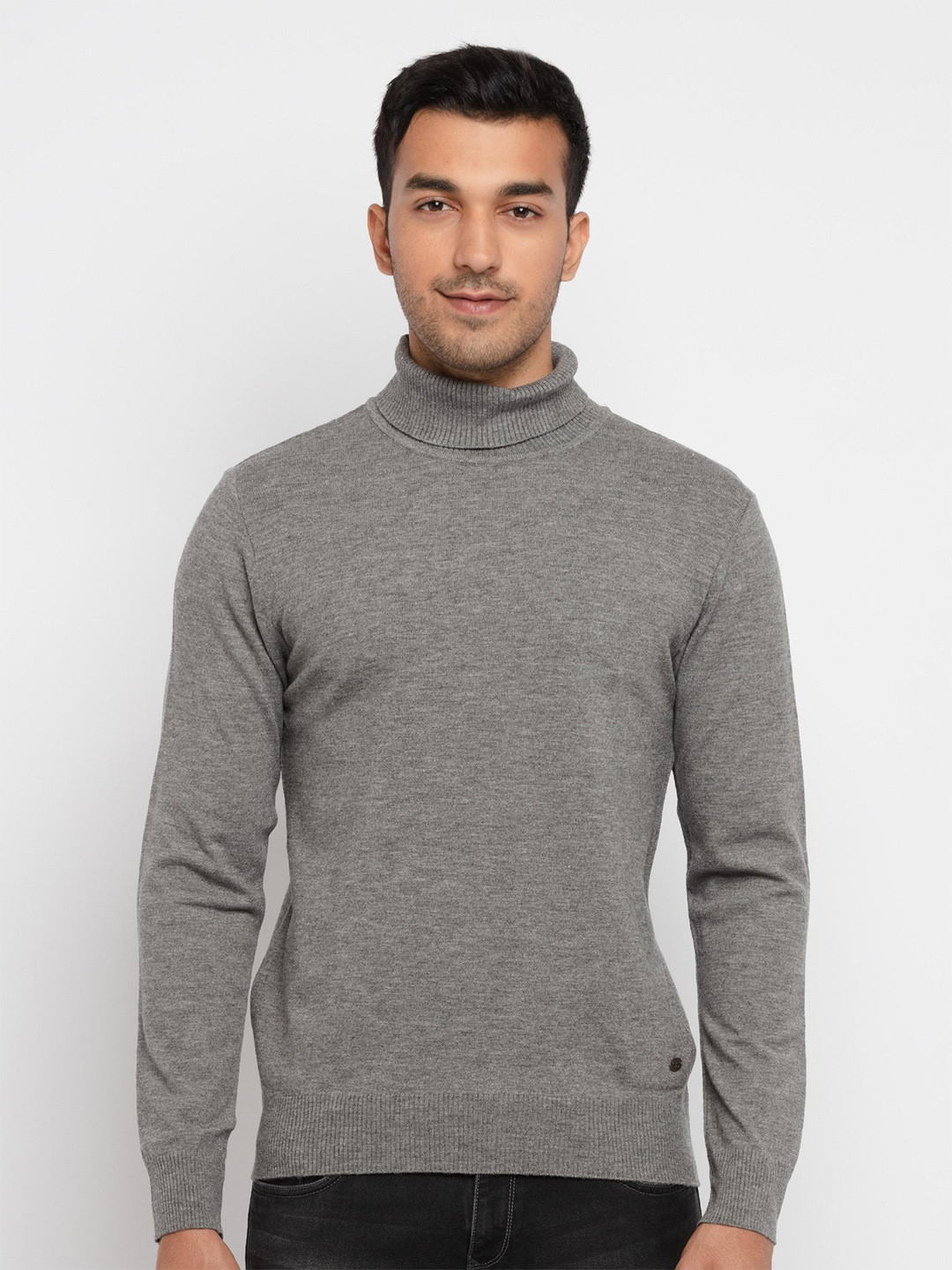 

Status Quo Men Ribbed Hemline Turtle Neck Pullover Acrylic Sweater, Grey