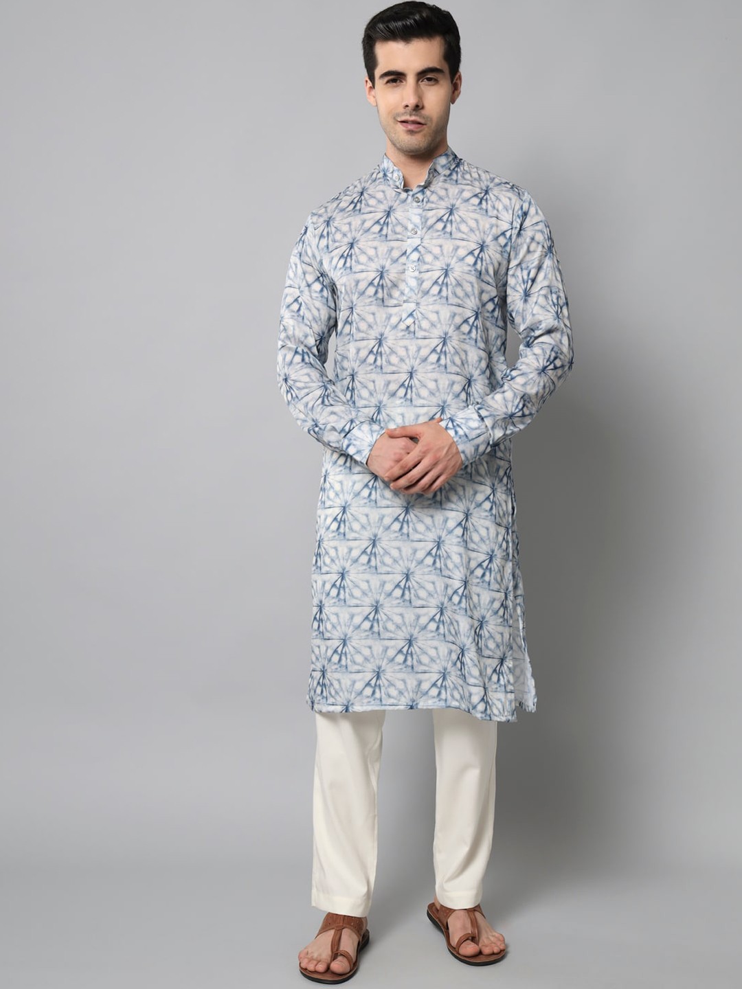 

MAXENCE Men Cotton Printed Kurta, Blue