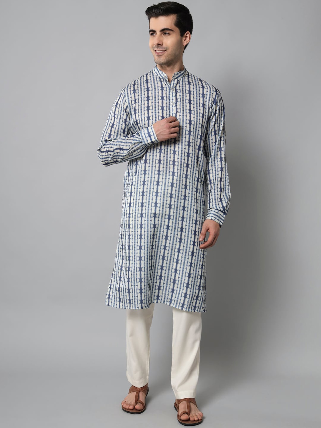 

MAXENCE Men Cotton Geometric Printed Kurta, Blue