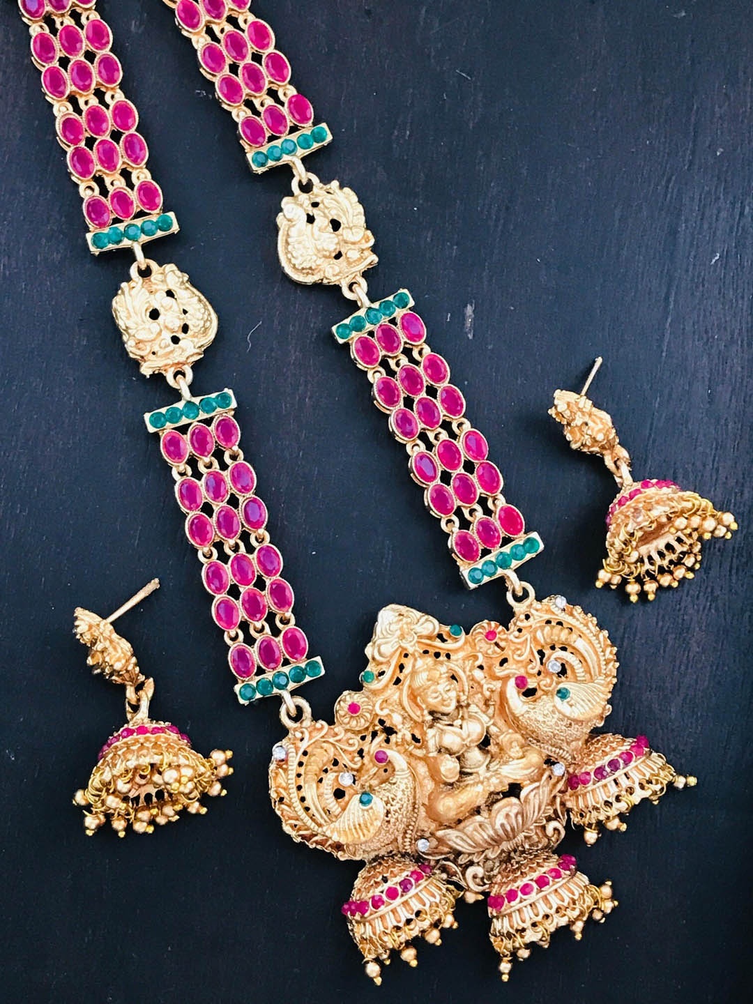 

The Opal Factory Gold-Plated Stone Studded & Beaded Jewellery Set, Pink