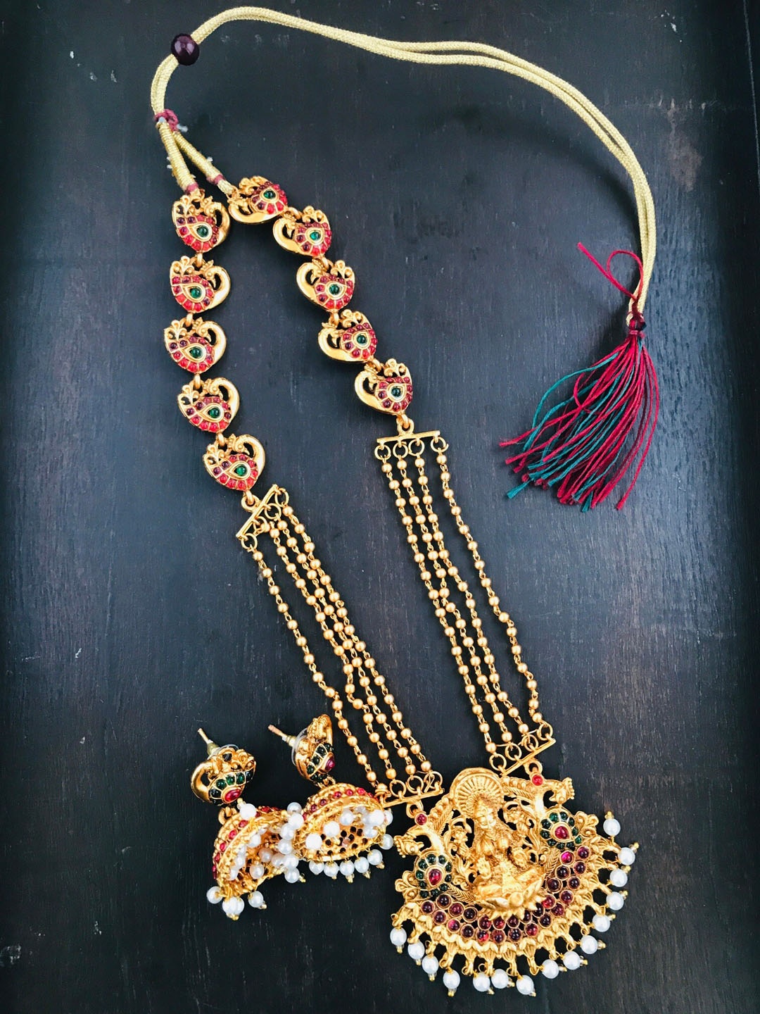 

The Opal Factory Women Gold-Plated Stone Studded Temple Jewellery Set