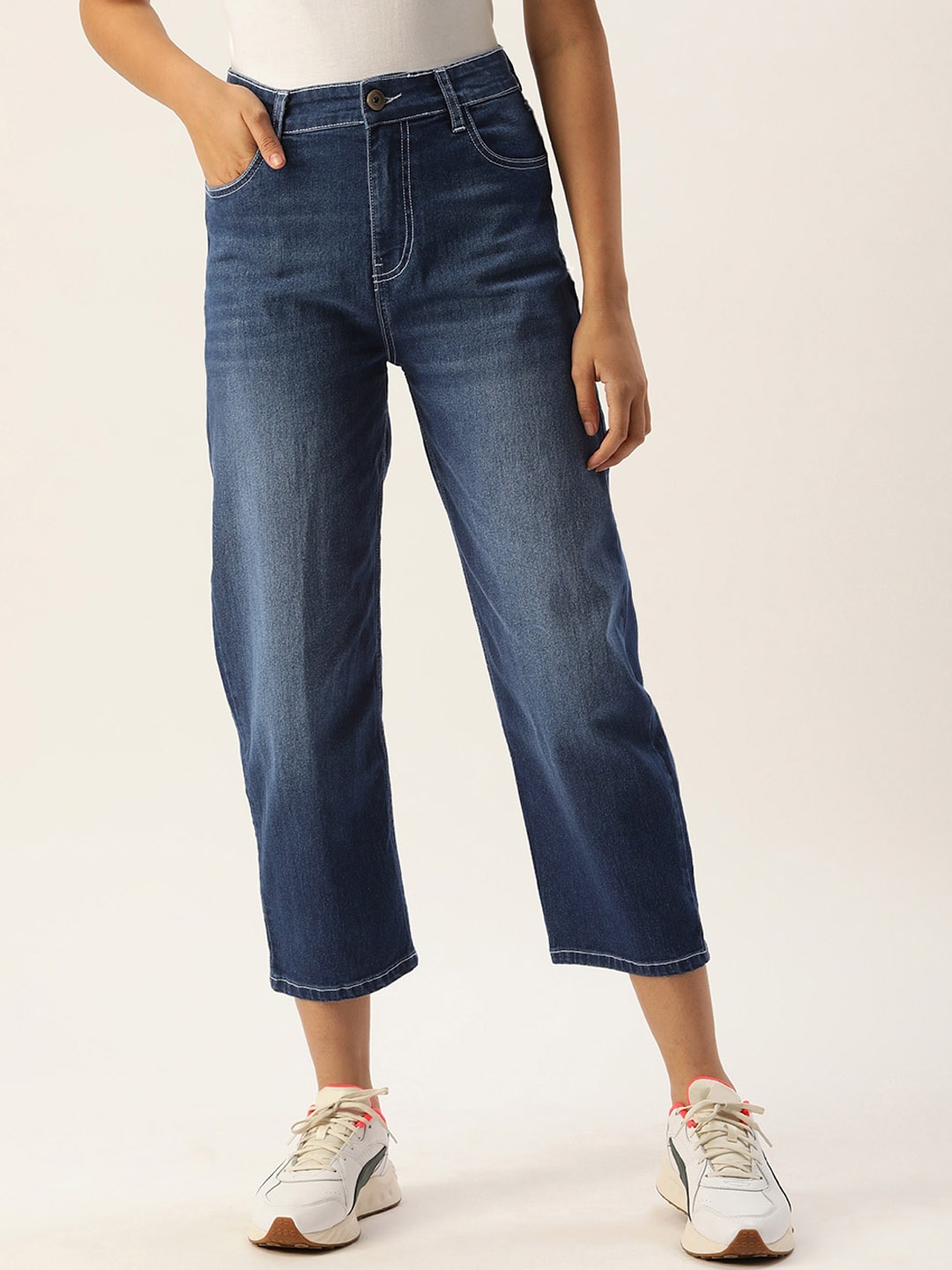 

IVOC Women Wide Leg Low Distress Light Fade Stretchable Jeans, Blue