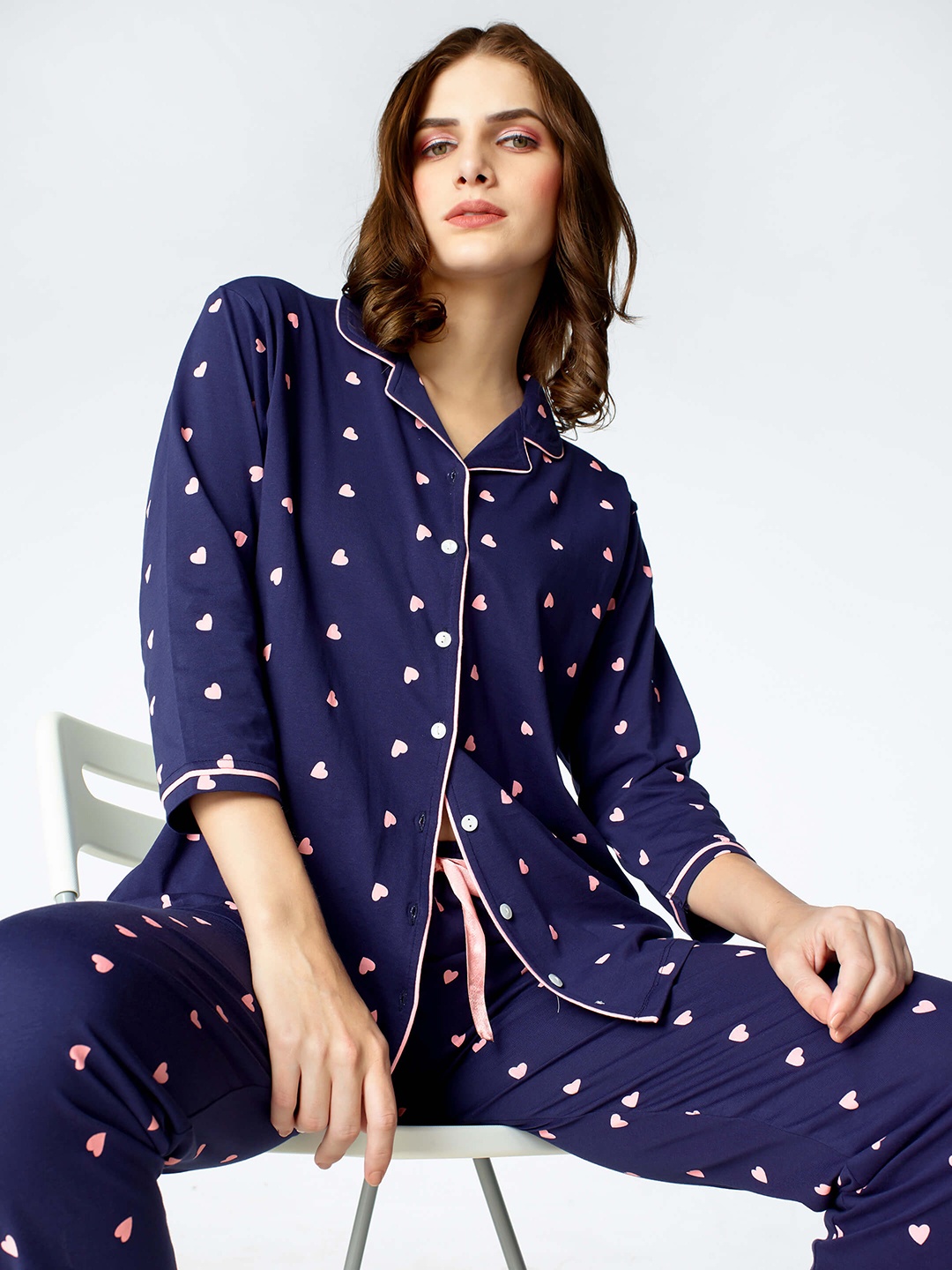 

Zeyo Women Printed Pure Cotton Night suit, Blue
