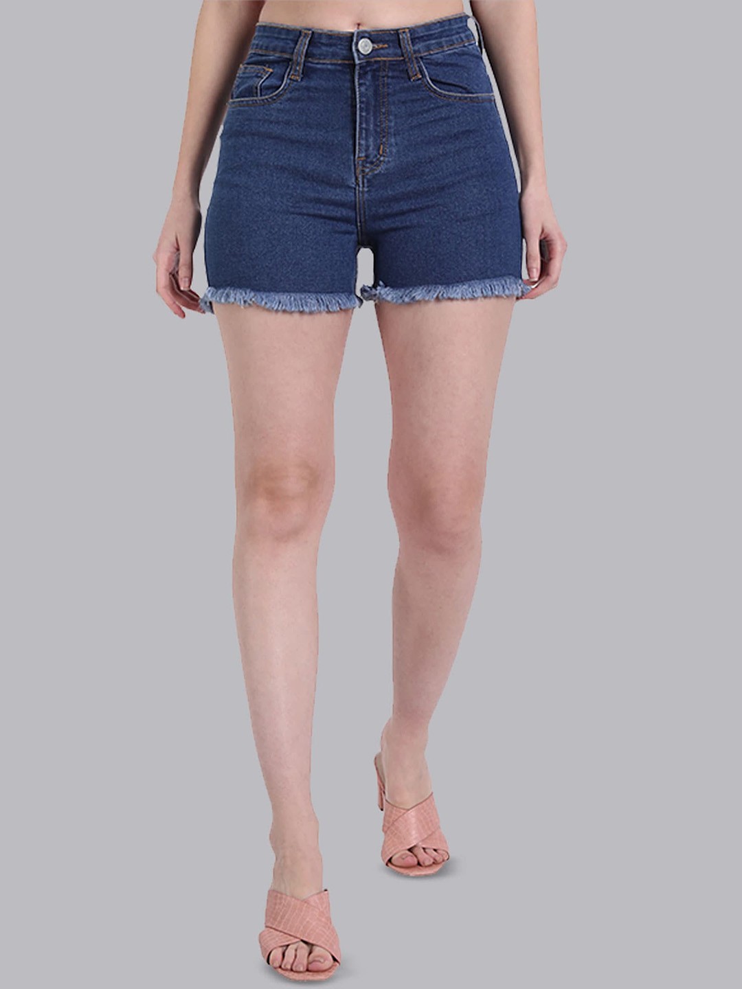

Lorem Ginzo Women Slim Fit High-Rise Denim Shorts, Blue