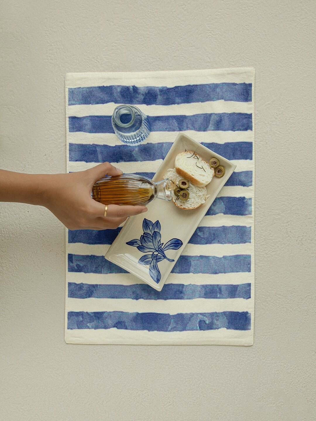 

ellementry Set of 6 White & Blue Striped Cotton Table Placemats
