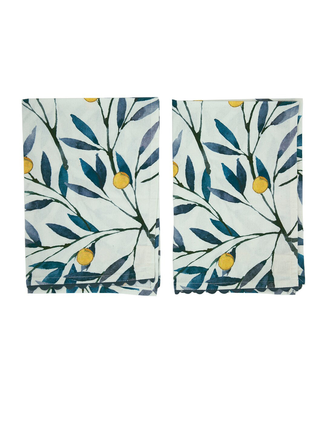 

ellementry Set of 2 Printed Cotton Kitchen Towels, White