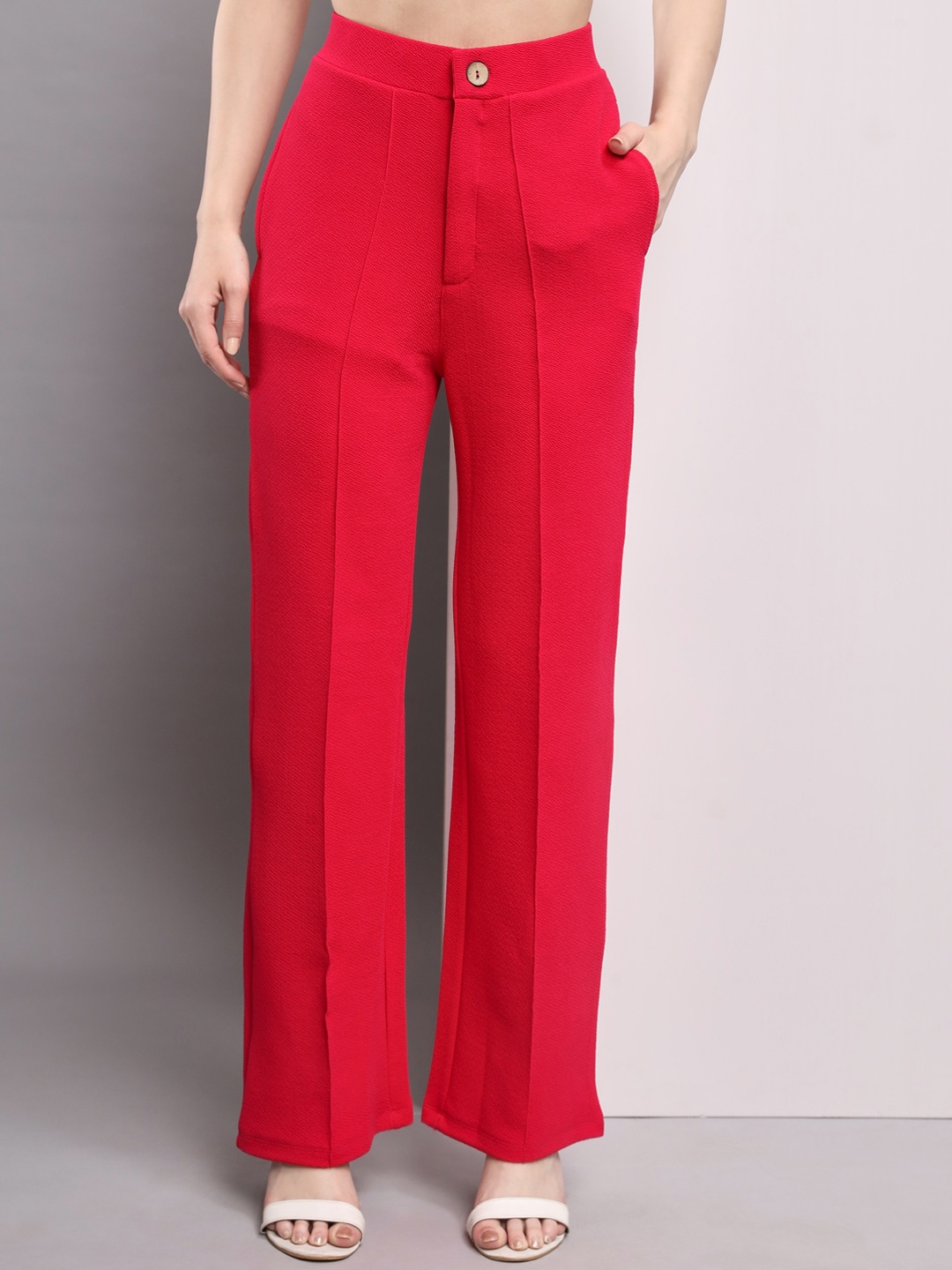 

Darzi Women Mid Rise Regular Fit Smart Trousers, Pink