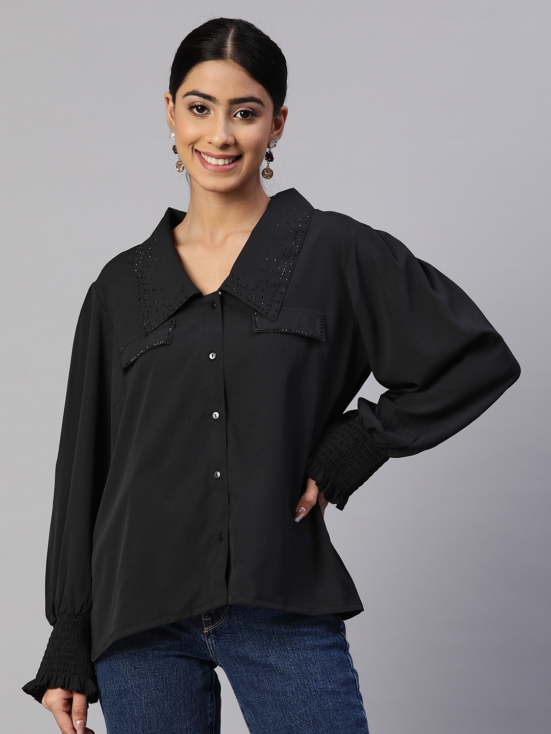 

plusS Embellished Casual Shirt, Black